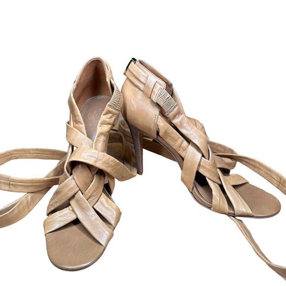 TORY BURCH Wrap Up Heel - Lounge-Baby in Tan Leather Size 9.5 Orig $325 - Picture 2 of 6